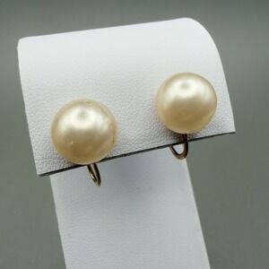 Vintage 10K Gold Pearl Skewback Earrings Estate 10mm Read